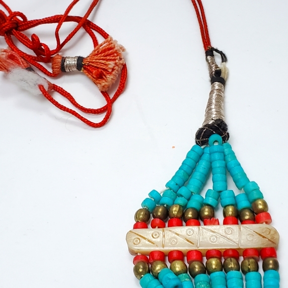 Tribal Blue Turquoise & Red Coral  Necklace Ethnic Bohemian Clay 8 Stran… - Picture 8 of 12